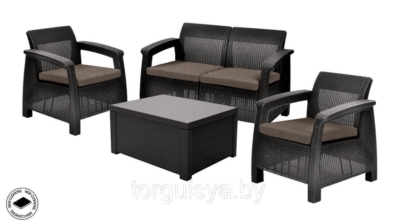 Набор уличной мебели (скамья двухместная, стол-сундук, два кресла) CORFU II BOX, коричневый - фото 1 - id-p117637174