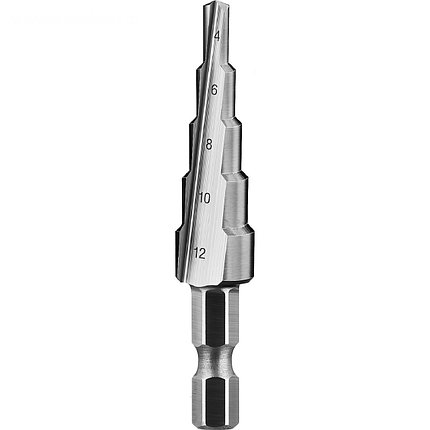 Сверло ступенчатое, d=4-12мм, 5ступ., L-65мм, шестигран.хвост.1/4" ЗУБР, ПРОФЕССИОНАЛ, фото 2