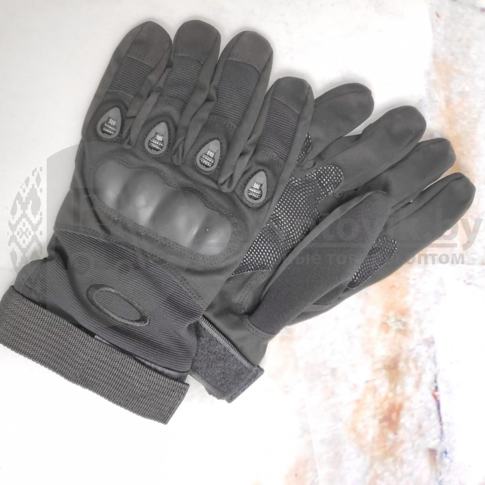 Кевларовые перчатки тактические полнопалые Oakley (Окли) прорезиненный кастет Черный цвет - фото 4 - id-p117668778