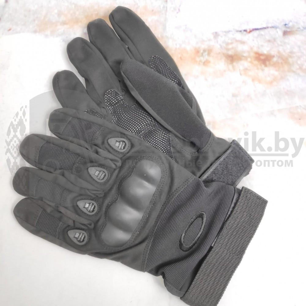 Кевларовые перчатки тактические полнопалые Oakley (Окли) прорезиненный кастет Черный цвет - фото 5 - id-p117668778