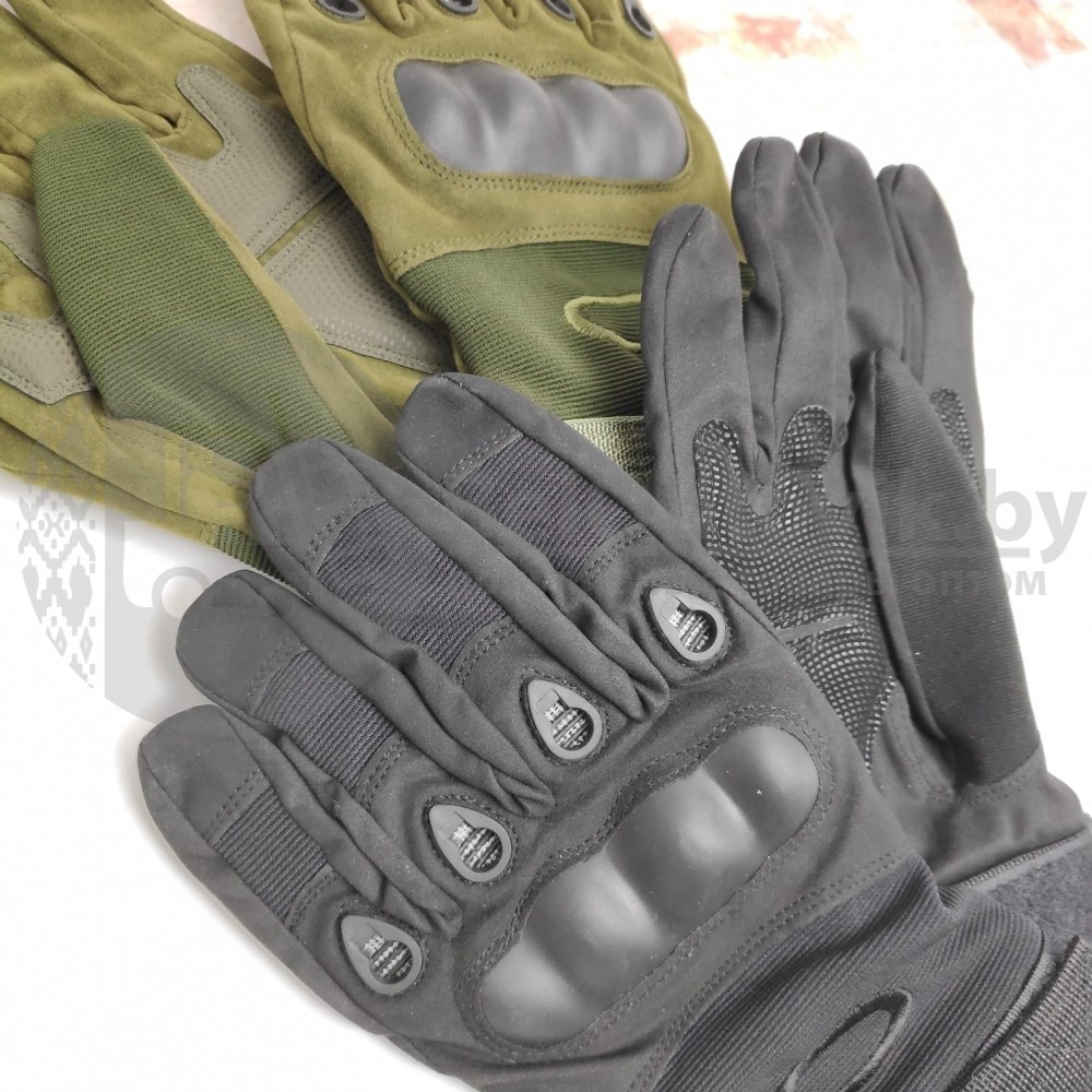 Кевларовые перчатки тактические полнопалые Oakley (Окли) прорезиненный кастет Черный цвет - фото 7 - id-p117668778