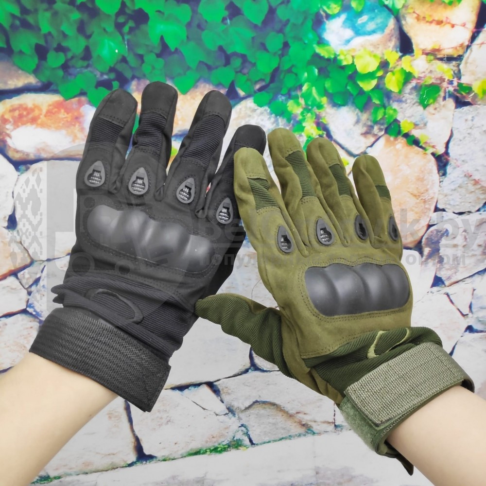 Кевларовые перчатки тактические полнопалые Oakley (Окли) прорезиненный кастет Черный цвет - фото 8 - id-p117668778