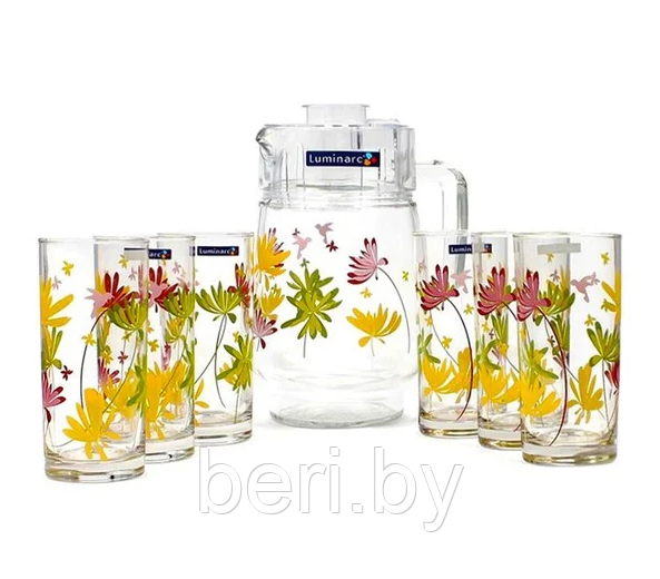 N0802 Набор кувшин + 6 стаканов Luminarc Crazy Flowers - фото 3 - id-p117690667