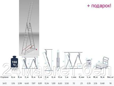 PRO STARTUL Россия Лестница алюм. 3-х секц. 299/787/316см 3х12 ступ., 18,0кг PRO STARTUL (ST9942-12)