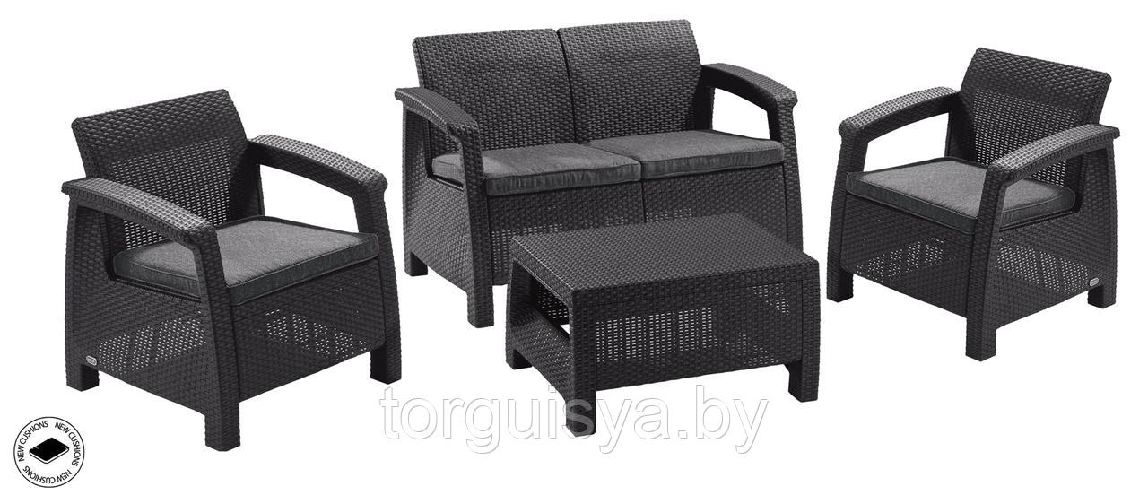 Набор уличной мебели Corfu Set (двухместная скамья, 2 кресла, столик), графит - фото 1 - id-p117716679