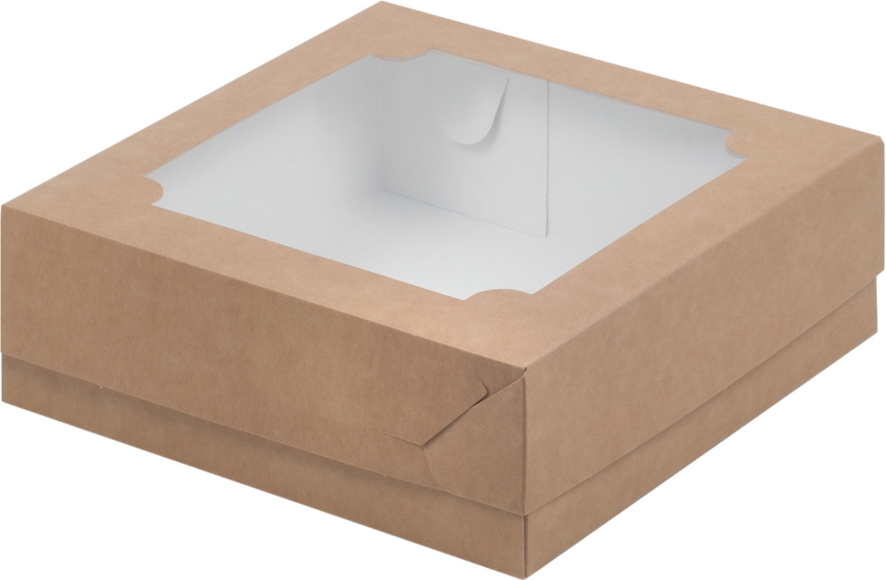 Коробка для зефира и пряников с окошком КРАФТ (200*200*70 мм)