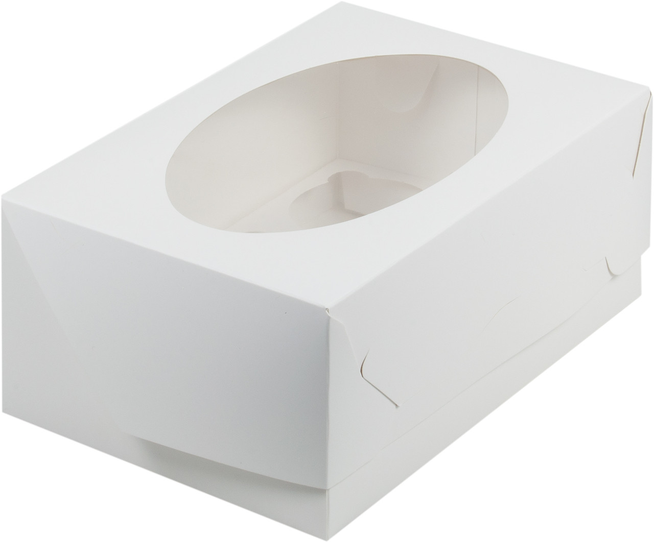 Коробка для капкейков с окном Белая (на 6 шт), 235х160х h100 мм - фото 1 - id-p117732649