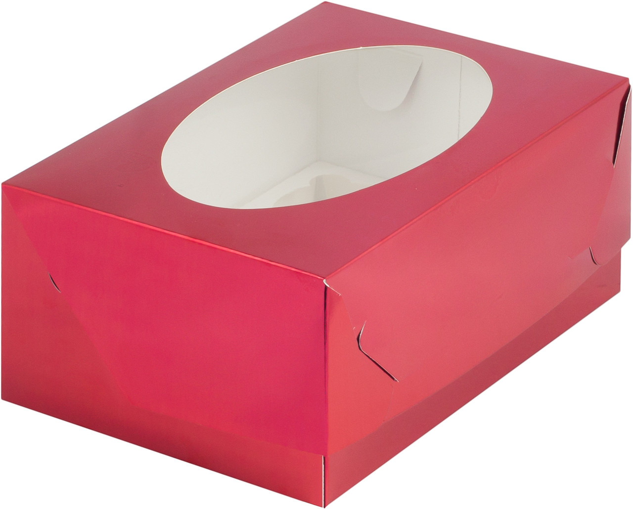 Коробка для капкейков с окном Красная (на 6 шт), 235х160х h100 мм - фото 1 - id-p117732937