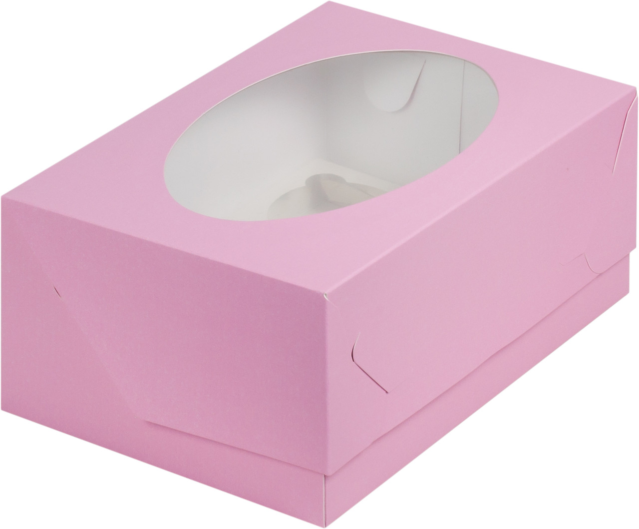Коробка для капкейков с окном праздничная Розовая (на 6 шт), 235х160х h100 мм - фото 1 - id-p117735536