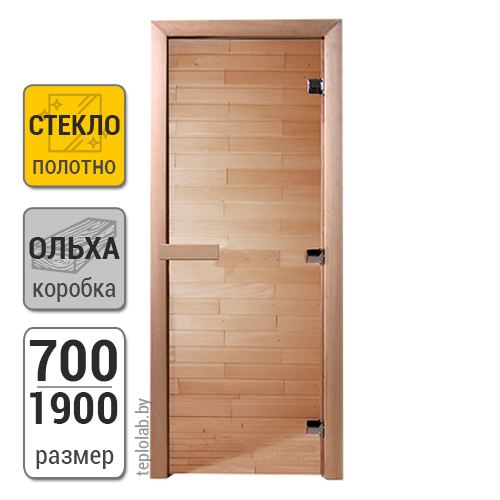 Дверь для бани стеклянная DoorWood, прозрачная, 700x1900