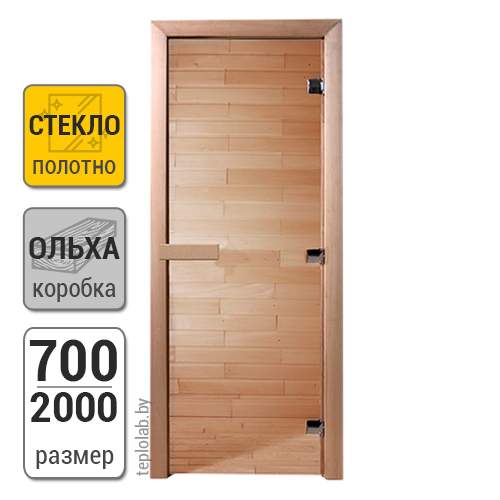 Дверь для бани стеклянная DoorWood, прозрачная, 700x2000