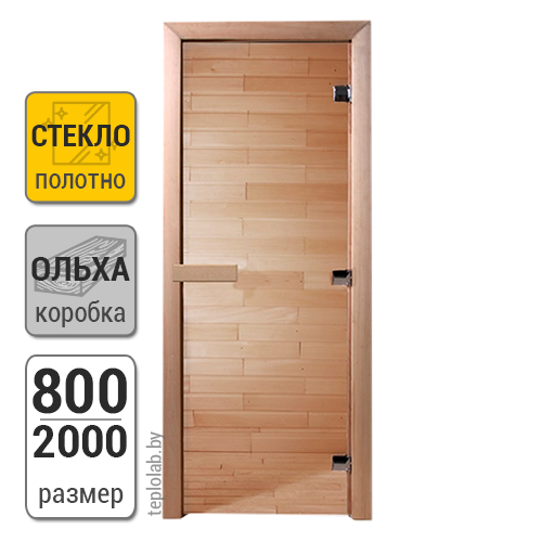 Дверь для бани стеклянная DoorWood, прозрачная, 800x2000