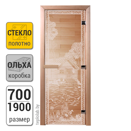 Дверь для бани стеклянная DoorWood, прозрачная с рисунком, 700x1900