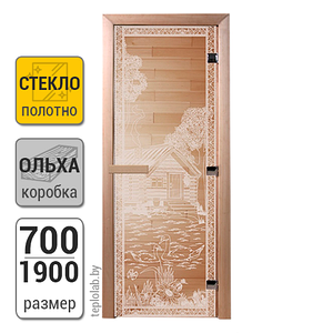 Дверь для бани стеклянная DoorWood, прозрачная с рисунком, 700x1900