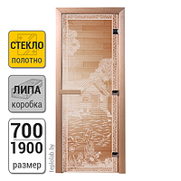 Дверь для бани стеклянная DoorWood, прозрачная с рисунком, 700x1900 Липа
