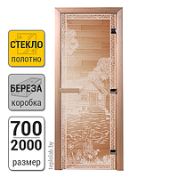 Дверь для бани стеклянная DoorWood, прозрачная с рисунком, 700x2000 Береза