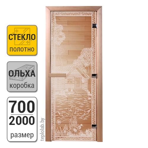 Дверь для бани стеклянная DoorWood, прозрачная с рисунком, 700x2000
