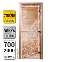 Дверь для бани стеклянная DoorWood, прозрачная с рисунком, 700x2000