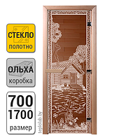 Дверь для бани стеклянная DoorWood, бронза с рисунком, 700x1700