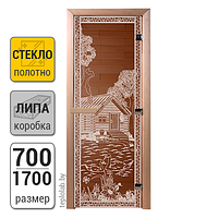 Дверь для бани стеклянная DoorWood, бронза с рисунком, 700x1700 Липа