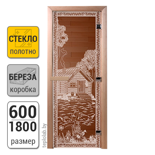 Дверь для бани стеклянная DoorWood, бронза с рисунком, 600x1800 Береза - фото 1 - id-p117757710