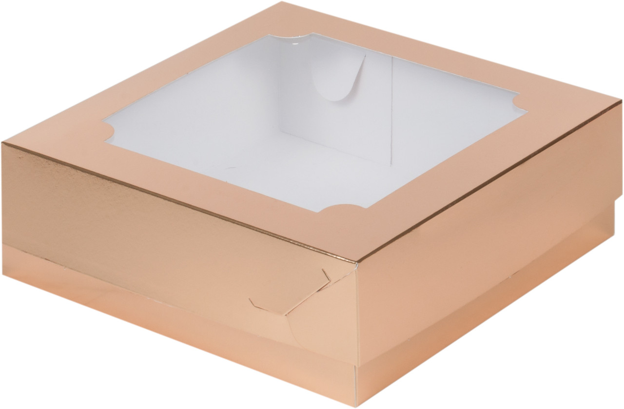 Коробка для зефира и пряников с окошком Золотая (200*200*70 мм)