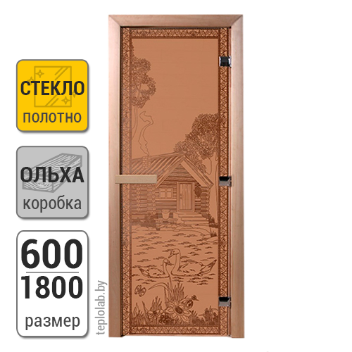 Дверь для бани стеклянная DoorWood, бронза матовая с рисунком, 600x1800