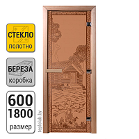 Дверь для бани стеклянная DoorWood, бронза матовая с рисунком, 600x1800 Береза