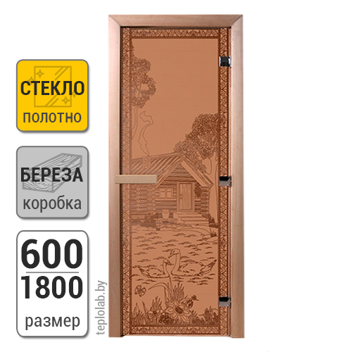 Дверь для бани стеклянная DoorWood, бронза матовая с рисунком, 600x1800 Береза - фото 1 - id-p117768606