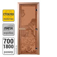 Дверь для бани стеклянная DoorWood, бронза матовая с рисунком, 700x1800 Липа