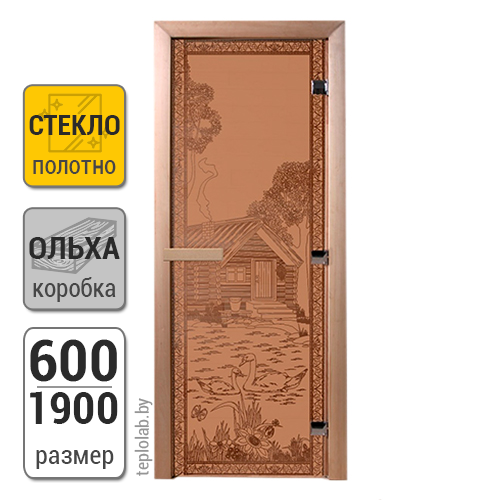 Дверь для бани стеклянная DoorWood, бронза матовая с рисунком, 600x1900