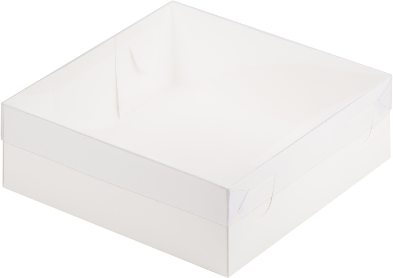 Коробка для зефира и пряников с прозрачной крышкой Премиум, белая, (200*200*70 мм)