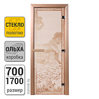 Дверь для бани стеклянная DoorWood, сатин с рисунком, 700x1700