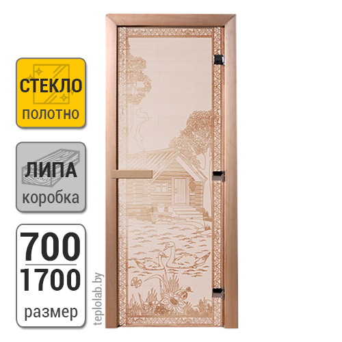 Дверь для бани стеклянная DoorWood, сатин с рисунком, 700x1700 Липа - фото 1 - id-p117778661