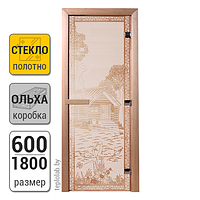 Дверь для бани стеклянная DoorWood, сатин с рисунком, 600x1800