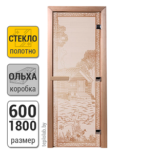 Дверь для бани стеклянная DoorWood, сатин с рисунком, 600x1800