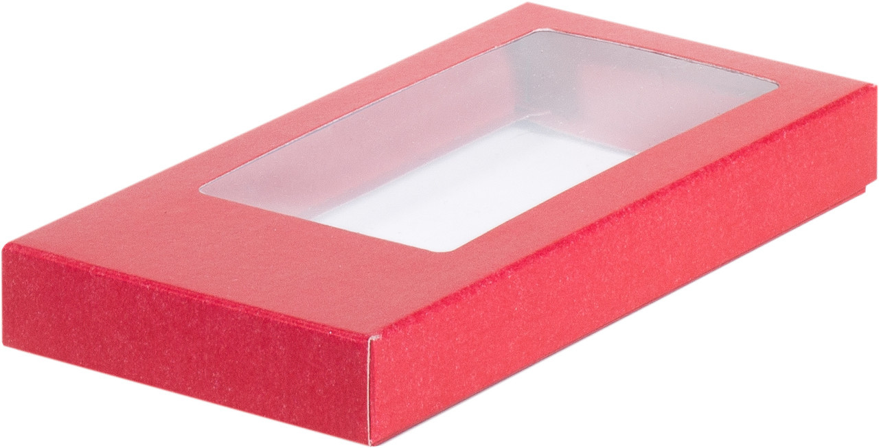Коробка для шоколадной плитки с окном Красная, 180х90х h17 мм - фото 1 - id-p117782518