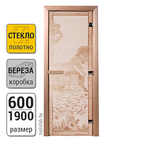 Дверь для бани стеклянная DoorWood, сатин с рисунком, 600x1900 Береза