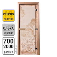 Дверь для бани стеклянная DoorWood, сатин с рисунком, 700x2000