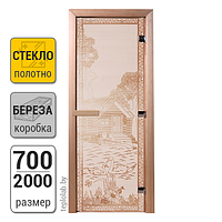 Дверь для бани стеклянная DoorWood, сатин с рисунком, 700x2000 Береза