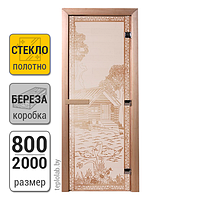 Дверь для бани стеклянная DoorWood, сатин с рисунком, 800x2000 Береза