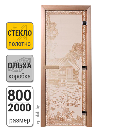 Дверь для бани стеклянная DoorWood, сатин с рисунком, 800x2000 - фото 1 - id-p117572476