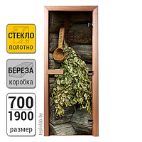 Дверь для бани стеклянная DoorWood с фотопечатью, 700x1900 Береза