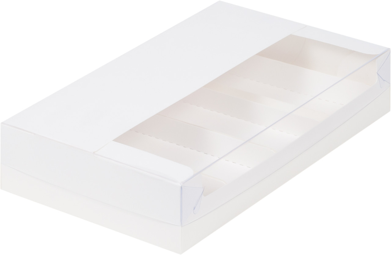 Коробка для эклеров и эскимо с пластиковой крышкой, Белая, 250х150х h50 мм (4 ложемента) - фото 1 - id-p117797434