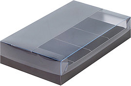 Коробка для эклеров и эскимо с пластиковой крышкой, Черная, 250х150х h50 мм