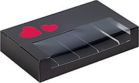 Коробка для эклеров и эскимо с окном, Черная с сердечками, 250х150х h50 мм