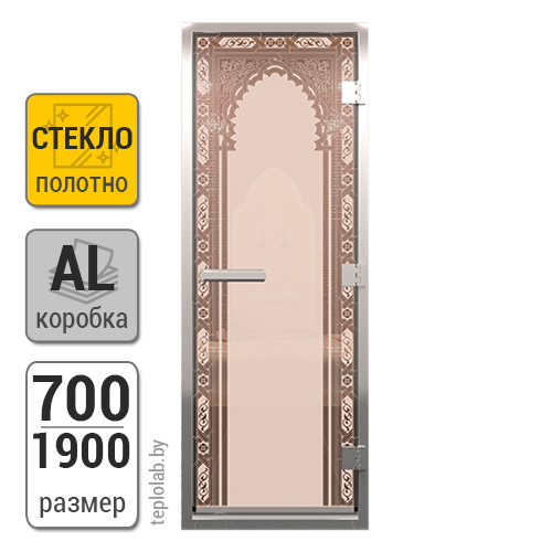 Дверь для хамама стеклянная DoorWood, бронза матовая с рисунком, 700x1900
