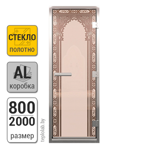 Дверь для хамама стеклянная DoorWood, бронза матовая с рисунком, 800x2000