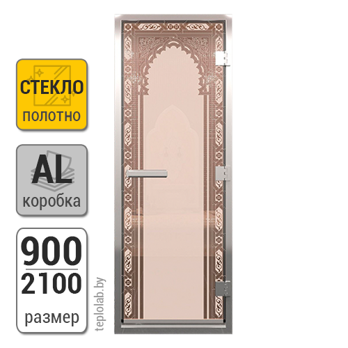 Дверь для хамама стеклянная DoorWood, бронза матовая с рисунком, 900x2100 - фото 1 - id-p117598893