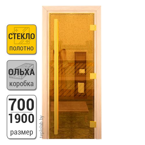 Дверь для бани стеклянная DoorWood Престиж, золото, 700x1900